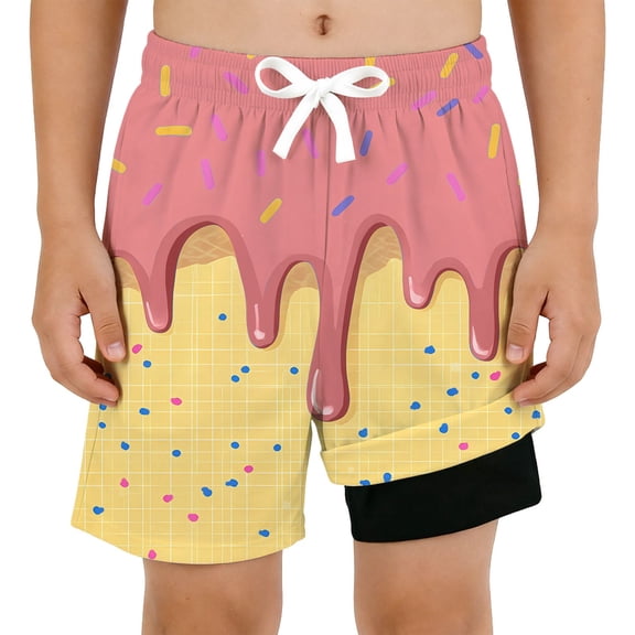 OSOLU Boys Swim Trunks Shorts Ice Cream Print Summer Swimwear Swim Lightweight Stylish Breathable Versatile Travel Shorts