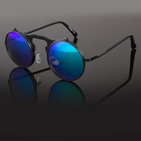 Mirror Lens Limited Edition Color Flip-Up Lens Round Circle Django Sunglasses
