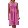 thumbnail image 2 of Ovzne Robes Grande Taille pour Femmes Courbées Robe pour Femme Col Rond Sans Manches Plissée Couleur Unie Lin Robe Ample Grande Taille en Liquidation, 2 of 7