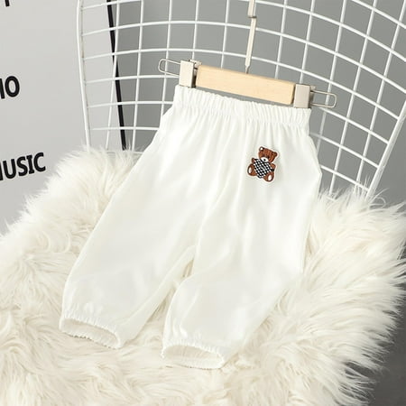 

Geire Kids Unisex Summer New Pants Solid Bear Pattern Elastic Waist Loose Pants Casual Versatile Trouser