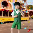 thumbnail image 2 of JAJAHO Boys Suit Sparkly Formal Dress Outfit Short Sleeve Collared Shirt Sequins Waistcoat Dress Shorts Bowtie 4PCS Set For 3-16 Years Gentleman Clothes Set, 2 of 4