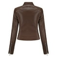 thumbnail image 4 of BLTIBY Women's Faux Leather Jackets, Spring Fall Zip Up Black Stand Collar Motorcycle Short PU Moto Biker Outwear Fitted Slim Coat Brown XL, 4 of 4