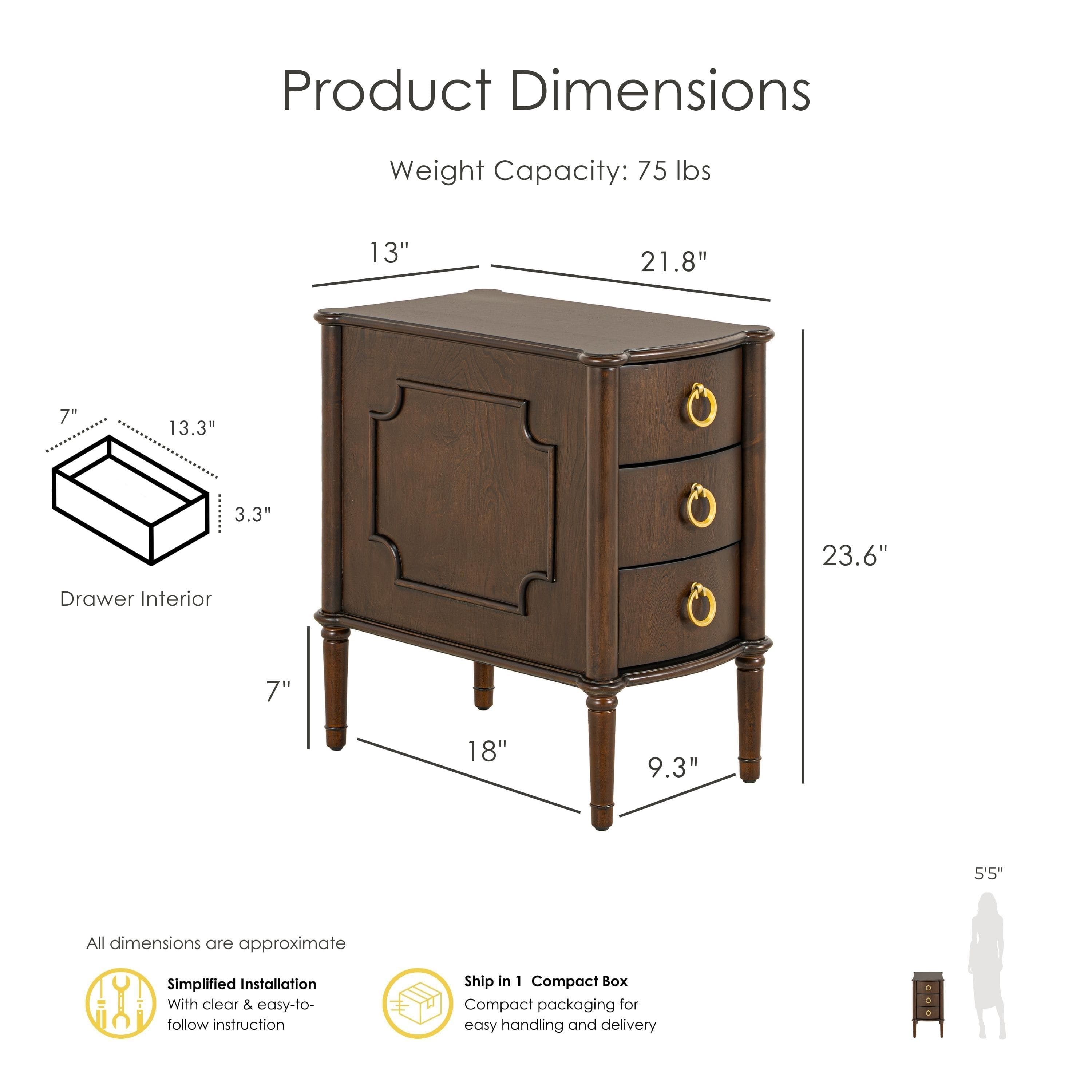 Furniture of America Ivera Modern Wood 3-Drawer Nightstand with Tapered Legs, Cherry