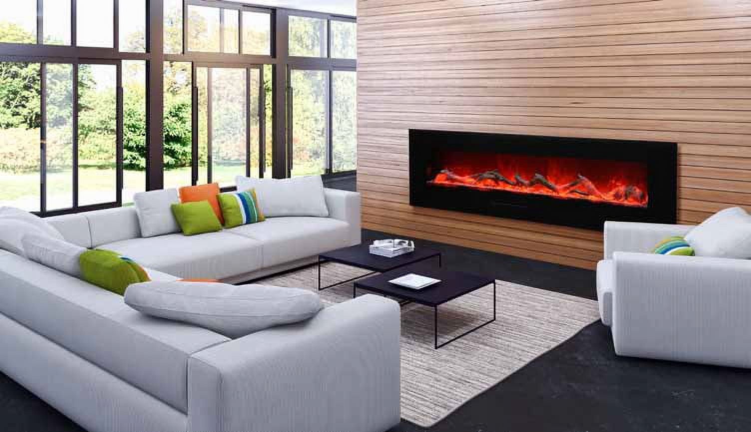 Smart 72" Flush Mount fireplace with Black Glass Surround, Log set