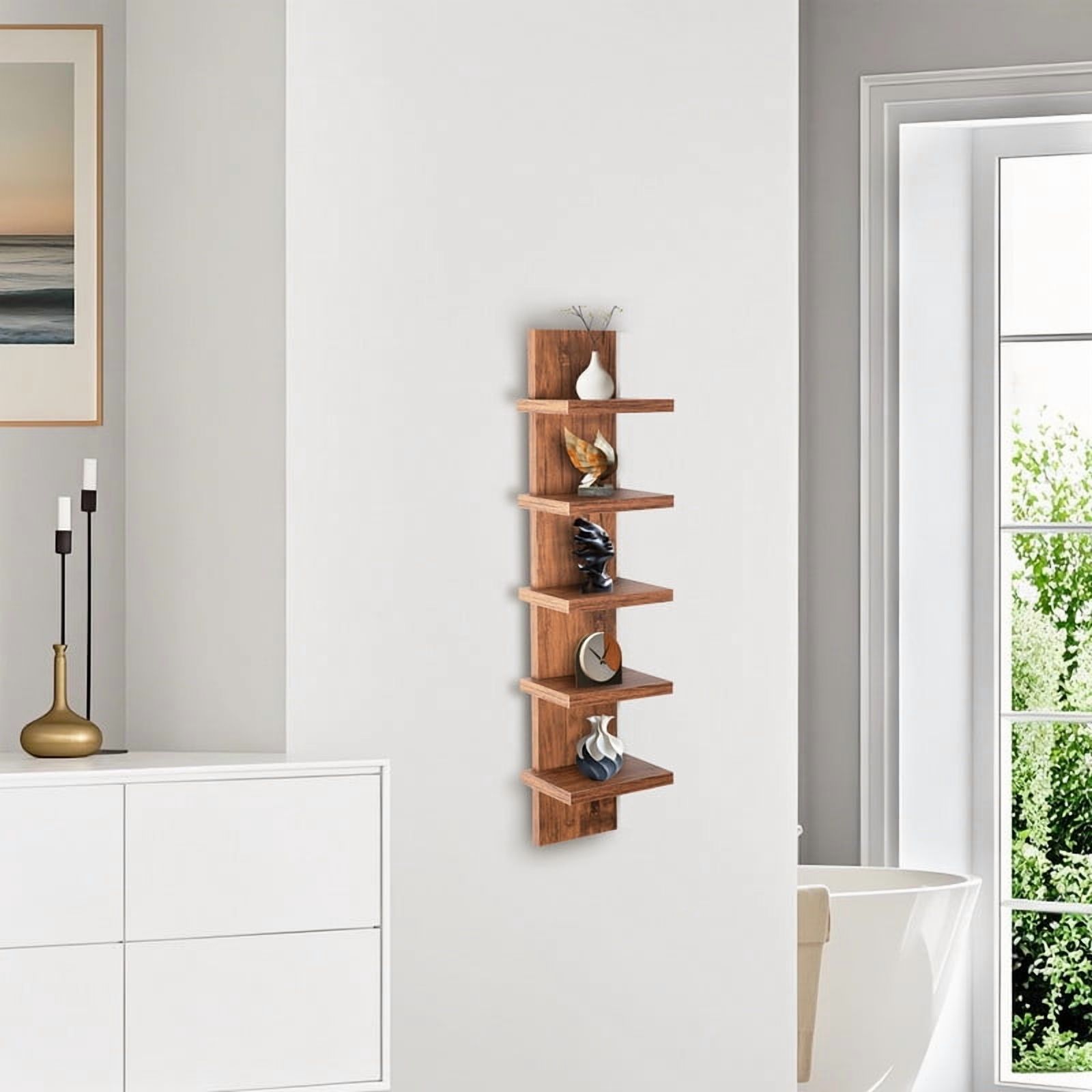 5 Tier Wall Shelf Unit, Brown Wall Shelf, Multifunctional Display Floating Shelf, Bedroom and Home Decor Organizer