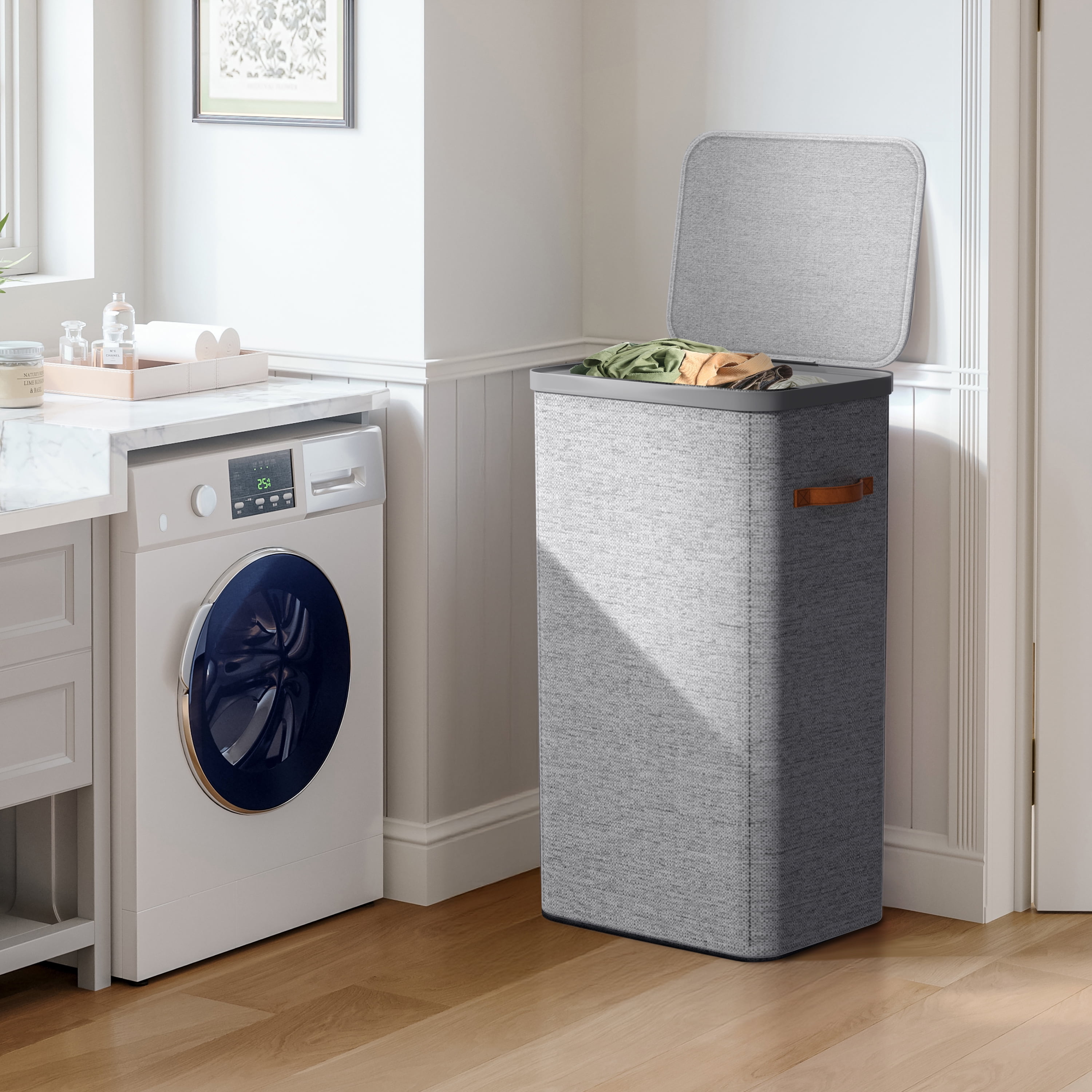 Sorbus Collapsible Fabric Laundry Hamper 2-Pack with Removable Bag, 1 Compartment, Gray