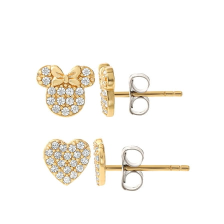 Disney Women’s 14K Gold Plated Sterling Silver Minnie Stud Earring Set, 2 Pairs