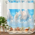 thumbnail image 3 of Coastal No Hook Shower Curtain Waterproof,Bathroom Curtains with Snap in Liners and See Through Top Window,Summer Beach Shell Conch Starfish Blue Nautical Hotel Bathtub Curtains Shower 72"Wx72"L, 3 of 8
