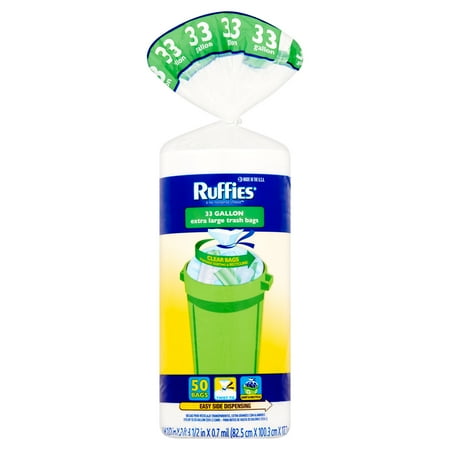 Ruffies Extra Large Twist Tie Trash Bags, 33 Gallon, 30 Count