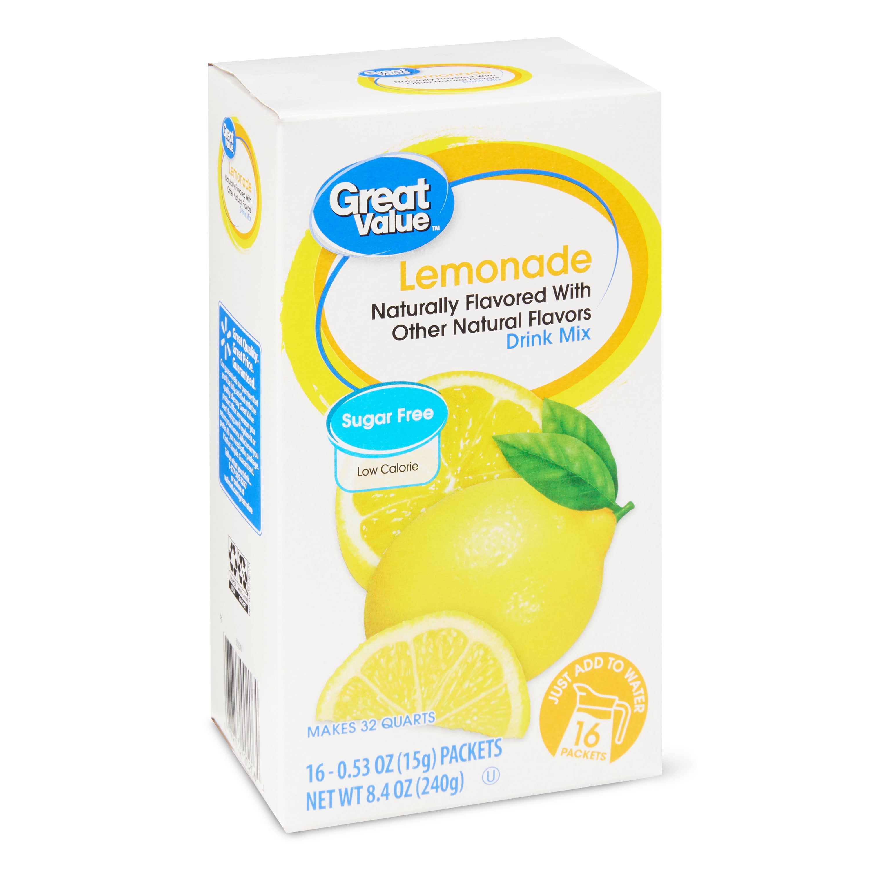 Great Value SugarFree Lemonade Drink Mix, 0.53 oz, 16 Count