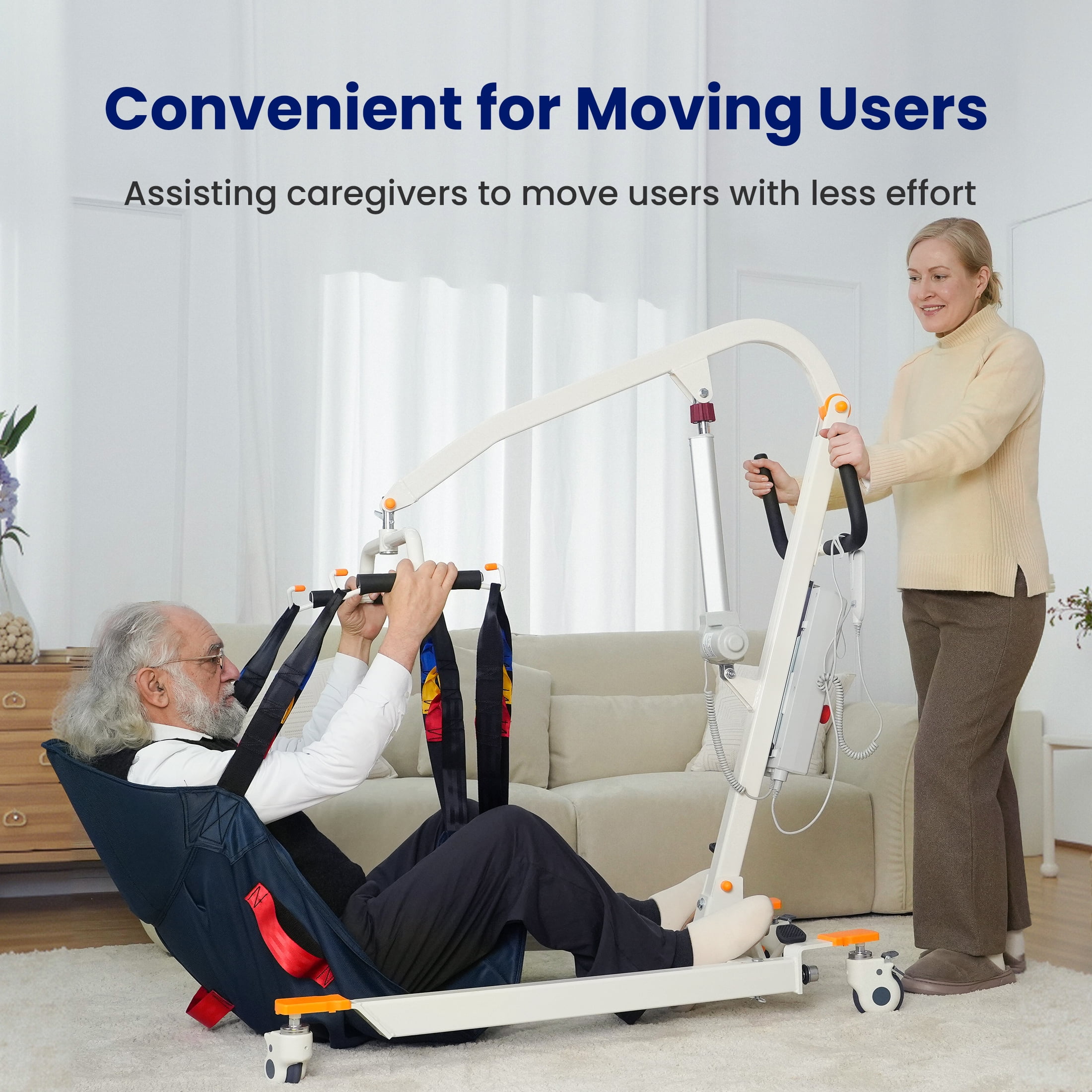 VOCIC Collapsible Electric Patient Lift, Floor Lift Assist for Elderly, Medical Transfer Device with 440LBS Capacity,Portable & Easy Assembly