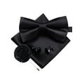 thumbnail image 4 of Black Bow Ties for Men Pre-tied Silk Bowtie and Pocket Square Cufflinks Lapel Pin Set Tuxedo Wedding Party 4PCS, 4 of 5