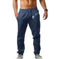 thumbnail image 2 of Mens Fashion Casual Printed Linen Pocket Lace Up Pants Large Size Pants Tracksuits Navy Xxxl, 2 of 4