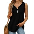 thumbnail image 2 of GA WEIHUA Summer Henley Shirts for Women Sleeve Button Down Tunic Tank Tops Loose Causal V Neck Blouses Vest(Black,XXL), 2 of 8