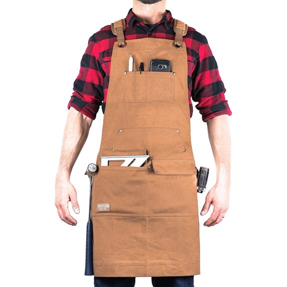 Hudson Durable Goods Woodworking Apron - Waxed Canvas, Tool Pockets, Adjustable, All-Day Comfort