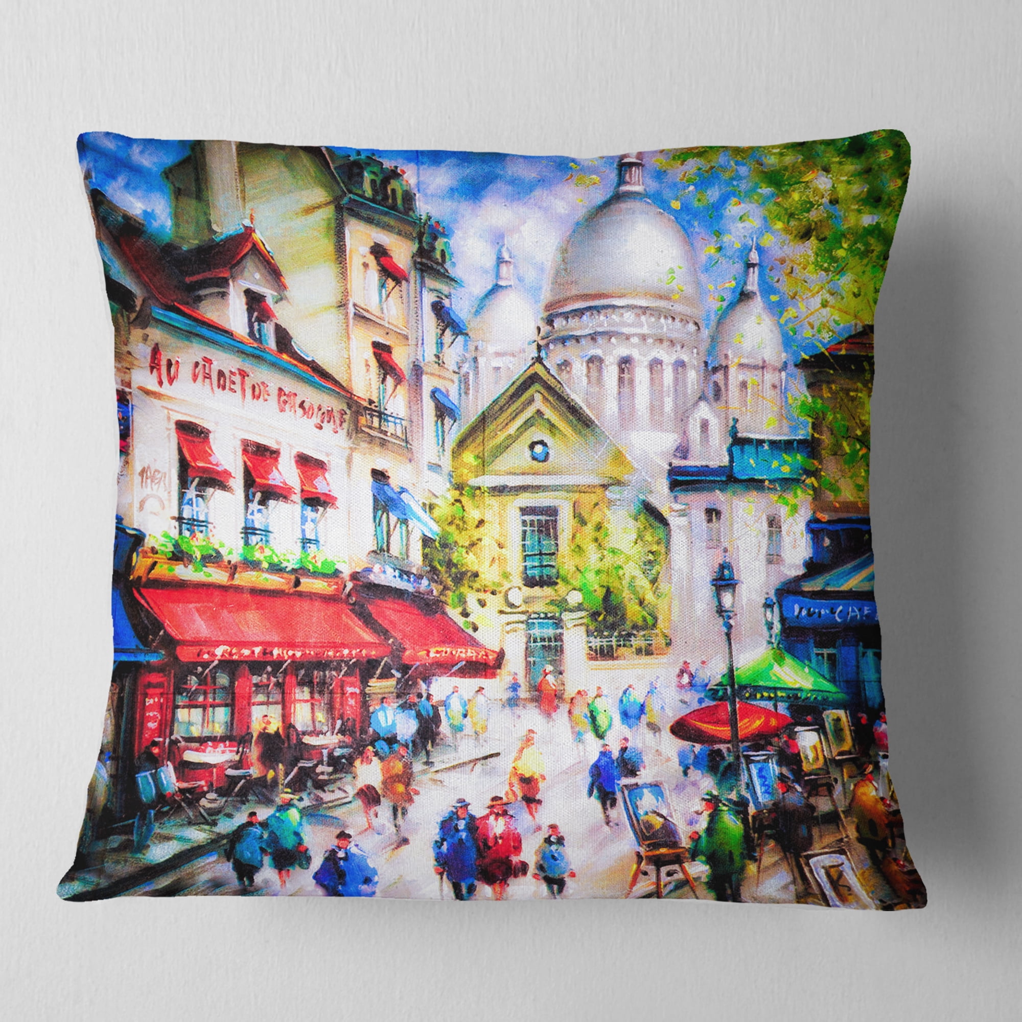 Designart Sacre Coeur and Montmartre - Cityscape Throw Pillow - 18x18