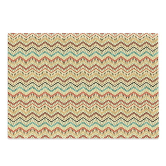 Aztec Cutting Board, Earth Tones Folk Chevron Retro Culture Hippie Bohemian Stripes, Decorative Tempered Glass Cutting and Serving Board, Large Size, Multicolor, by Ambesonne