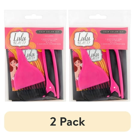 (2 pack) Lulu Beauty All You Need To Color Your Hair at Home Kit Cape Clips Applicator Brush Wipes