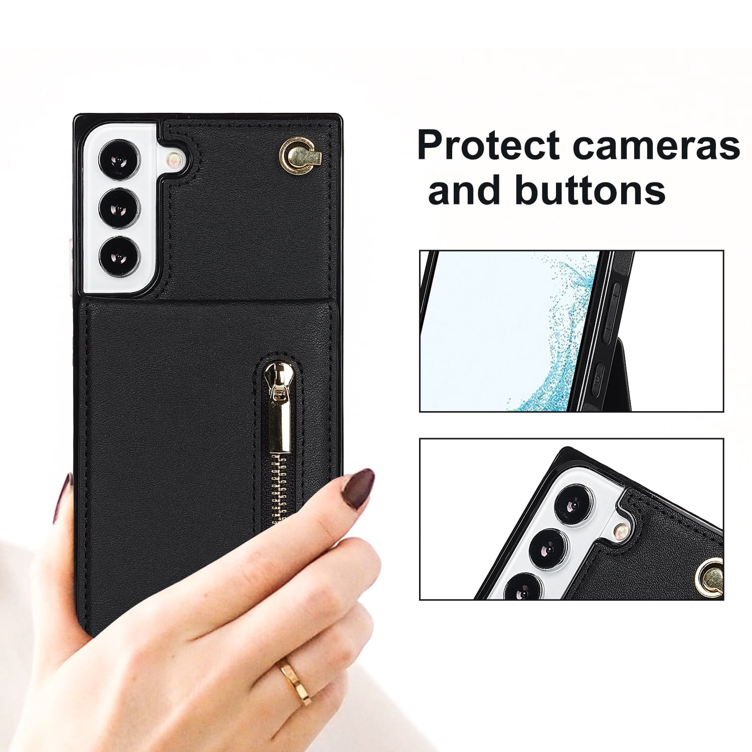 Dteck Flip Leather Wallet Case for Samsung Galaxy S24 Plus, Crossbody Wallet Case with Credit Card Holder Zipper Pocket Lanyard Shoulder Strap, Kickstand Phone Cover for Samsung S24 Plus,Black