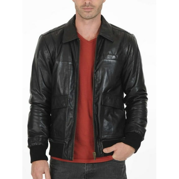 Noora Men's Black Lambskin Leather Bomber Biker Jacket With Standard Collar & Zipper Designer Handmade Black Leather Jacket SU036
