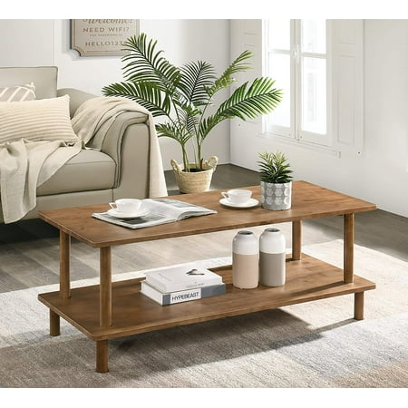 F&Q Wood Coffee Table with Storage - Wooden Coffee Tables for Living Room - Small Coffee Table - Center Table for Modern, Farmhouse, Rustic, Boho, Japanese Style - Mesa de Centro para Sala