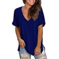 thumbnail image 2 of Yubnlvae Shirts for Women, Women Summer V Neck Short Sleeve Shirt Casual Tunic Tops Blouse T-Shirts for Women Blue, 2 of 4