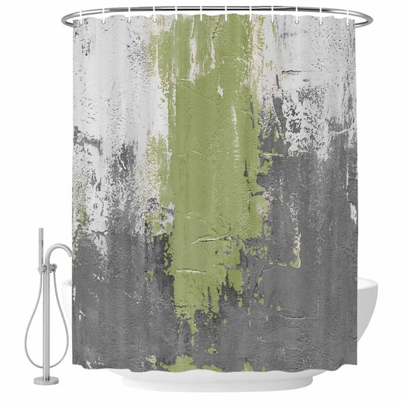 54x78 Inch Shower Curtain Decorative Sage Green Cement Gray Bathtub Bath Curtains Fabric Waterproof Bathroom Decor, Modern Abstract Art Green Small Stall Shower Curtain Set with 12 Hooks