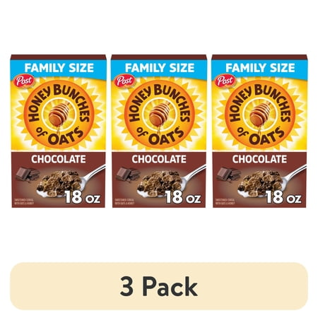 (3 pack) Honey Bunches of Oats Chocolate Breakfast Cereal, Made with Whole Grain Cereal, 18oz Box