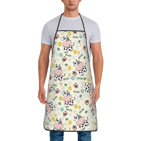 

Matuu Cute Cow for Cooking Apron for Men and Women Adjustable Strap and Waist Ties for Baking Cooking Gardening