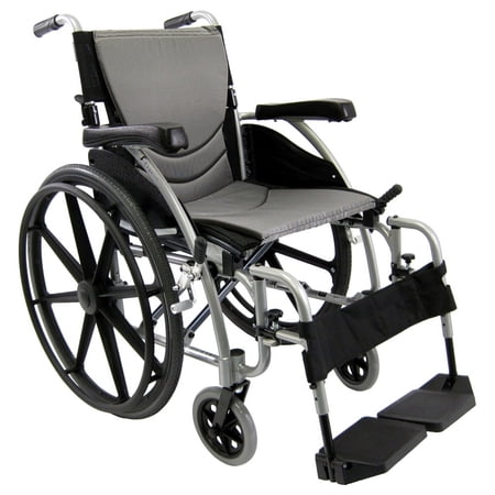 Karman S-115 Ergonomic Ultra Lightweight Manual Wheelchair with Swing Away Footrests and Mag Wheels in Pearl Silver, 18" Seat Width