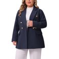 thumbnail image 4 of Agnes Orinda Women's Plus Size Coat Notch Double-Breasted Lapel Jacket Outwear Word Casual Coats with Pockets 2X Navy Blue, 4 of 6