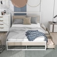 thumbnail image 2 of Queen Size Platform Bed with Headboard, Metal Bed Frame with Sockets and 2 Drawers for Kids Adults, Heavy Duty Bed Frame with USB Ports and Slat Support , Noise Free, No Box Spring Needed, White, 2 of 7