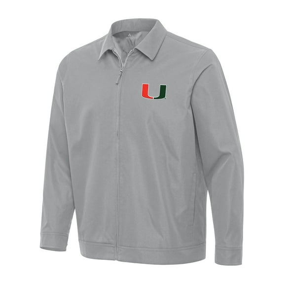 Men's Antigua  Gray Miami Hurricanes Pivot Full-Zip Jacket