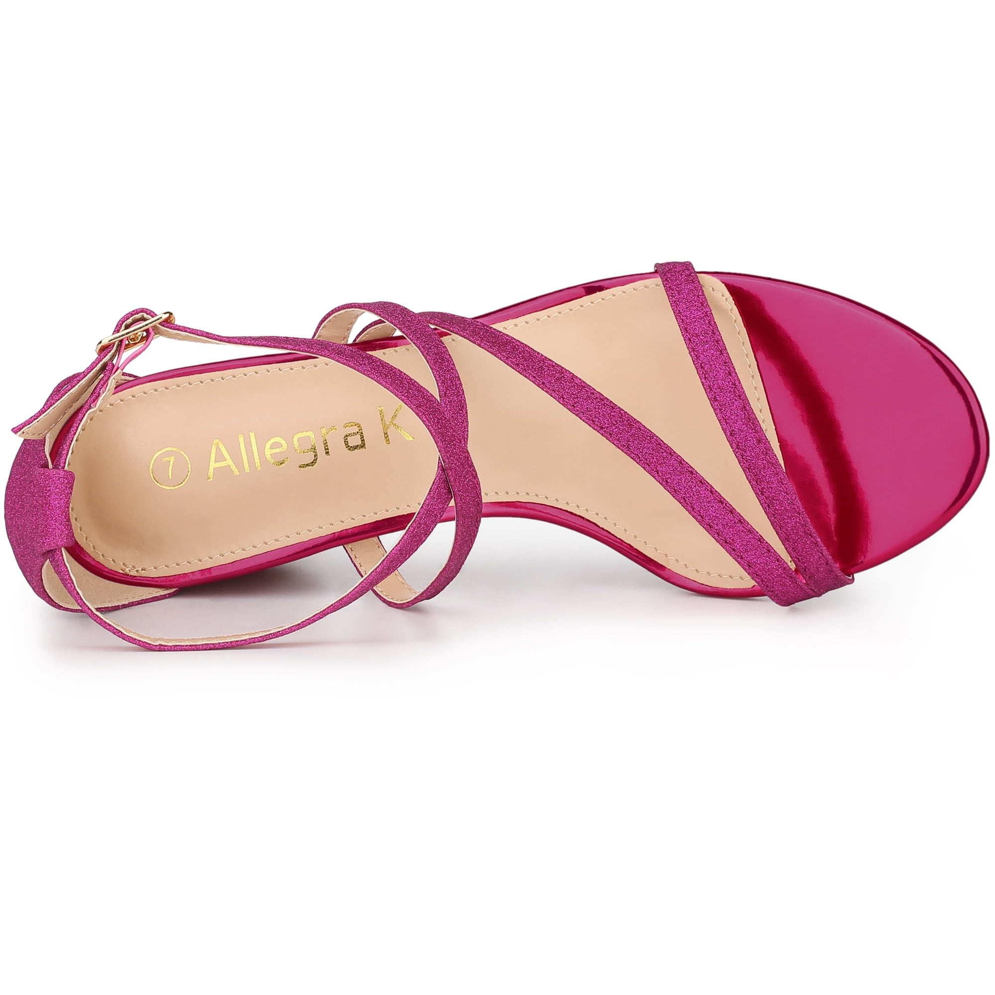 DARING DIVA Women's Glitter Crisscross Strap Chunky Heels Sandals Hot Pink 6