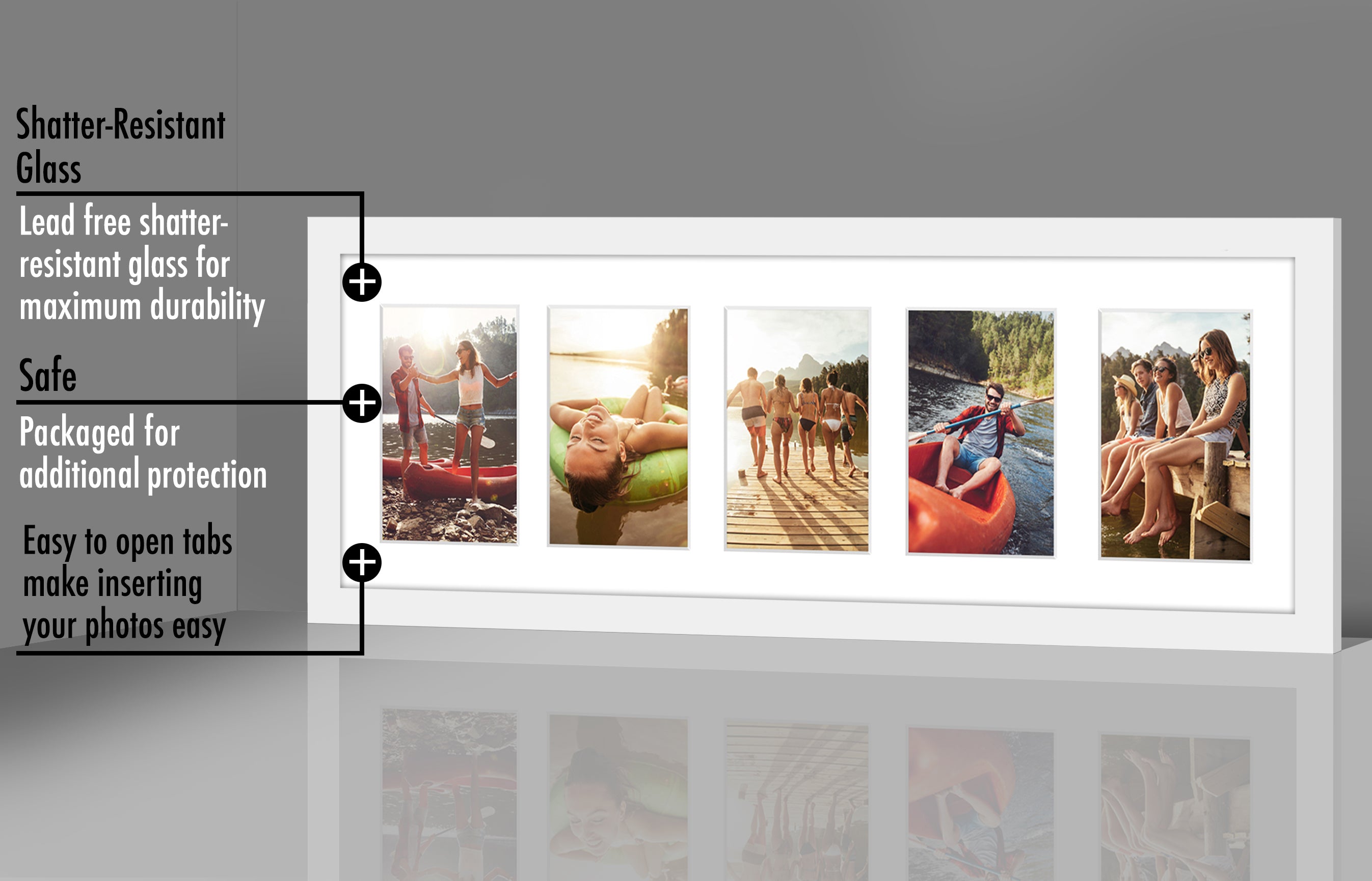 Americanflat 8x24 Collage Picture Frame with Five 4x6 Displays in White - Composite Wood with Shatter Resistant Glass - Horizontal and Vertical Formats for Wall