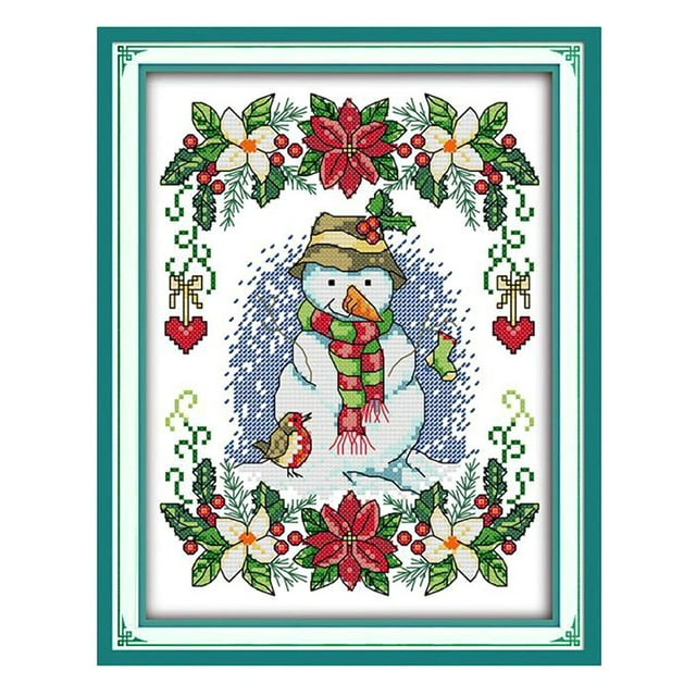 Kit de punto de cruz estampado DIY, patrón de muñeco de nieve de Año Nuevo, regalo de Navidad, 11 ct, 27 x 37 cm 11CT 27x37cm