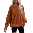 thumbnail image 2 of Valmass Long Sleeve Solid Color Plus Size Round Neck Pullover Casual Sweatshirt Women (XXL, Brown), 2 of 5