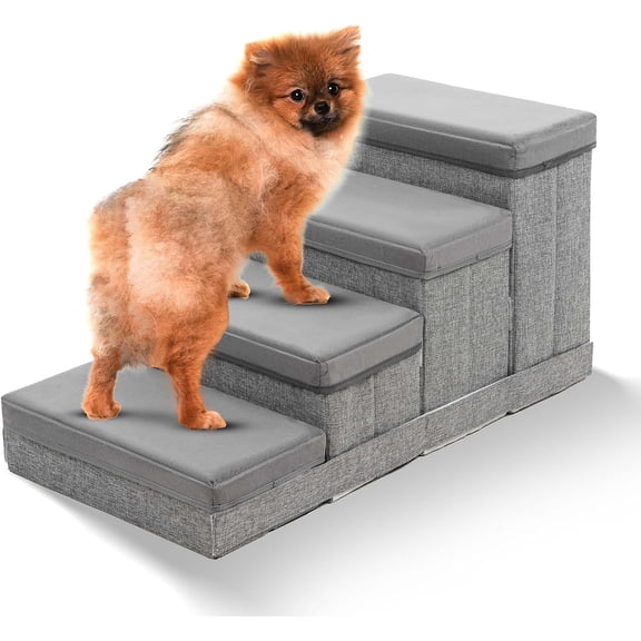Dog Stairs for High Bed, Foldable Pet Stairs for Small Medium or Large Dogs Puppy with Storage for Bed or Couch, Cat Dog Steps Ramp with Zip up to 200 lbs