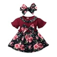 thumbnail image 1 of hirigin Kids Toddler Girls Summer Dress Casual Sweet Ruffle Trim Floral Short Sleeve Princess Dress and Bow Headband, 1 of 9