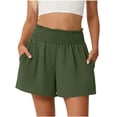 thumbnail image 2 of FengLS Women's Casual Shorts Smocked Elastic Waistband Summer Fashion Dressy Shorts Comfy Loose Fit Trendy Shorts with Side Pockets Lounge Everyday Wear, 2 of 7