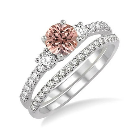 Jeenmata 50 Carat Morganite And Diamond Wedding Ring Set In 10k