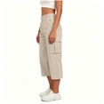 thumbnail image 6 of Fnooota Women's Cargo Capri Pants, Casual Side Split Elastic Waist Stretchy Fall Cropped Work Trousers Beige Size S-2XL, 6 of 7
