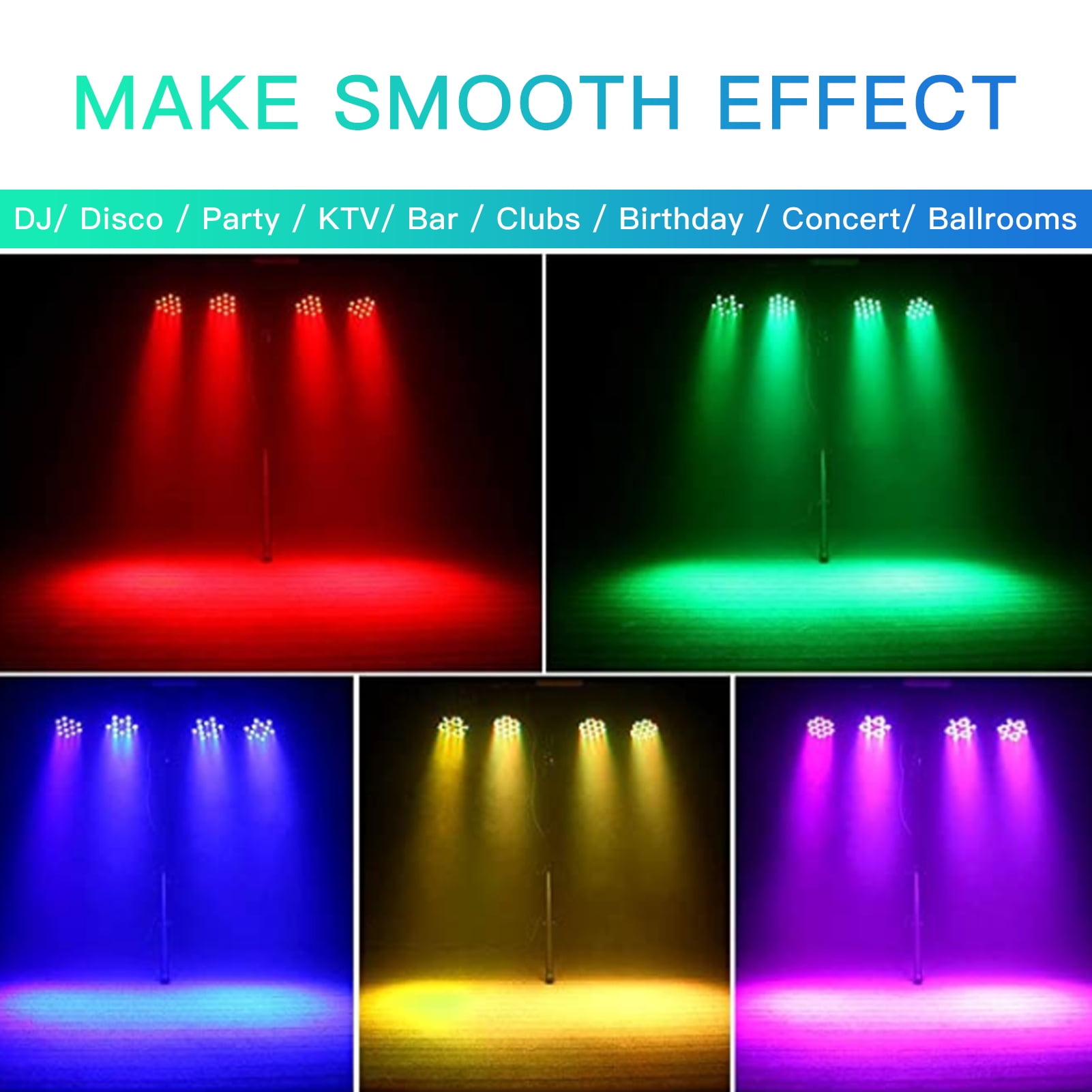 JAJALUYA Round 8-Pack RGBW 4in1 9LED DJ Par Light w/ Remote & DMX for Weddings/Stage