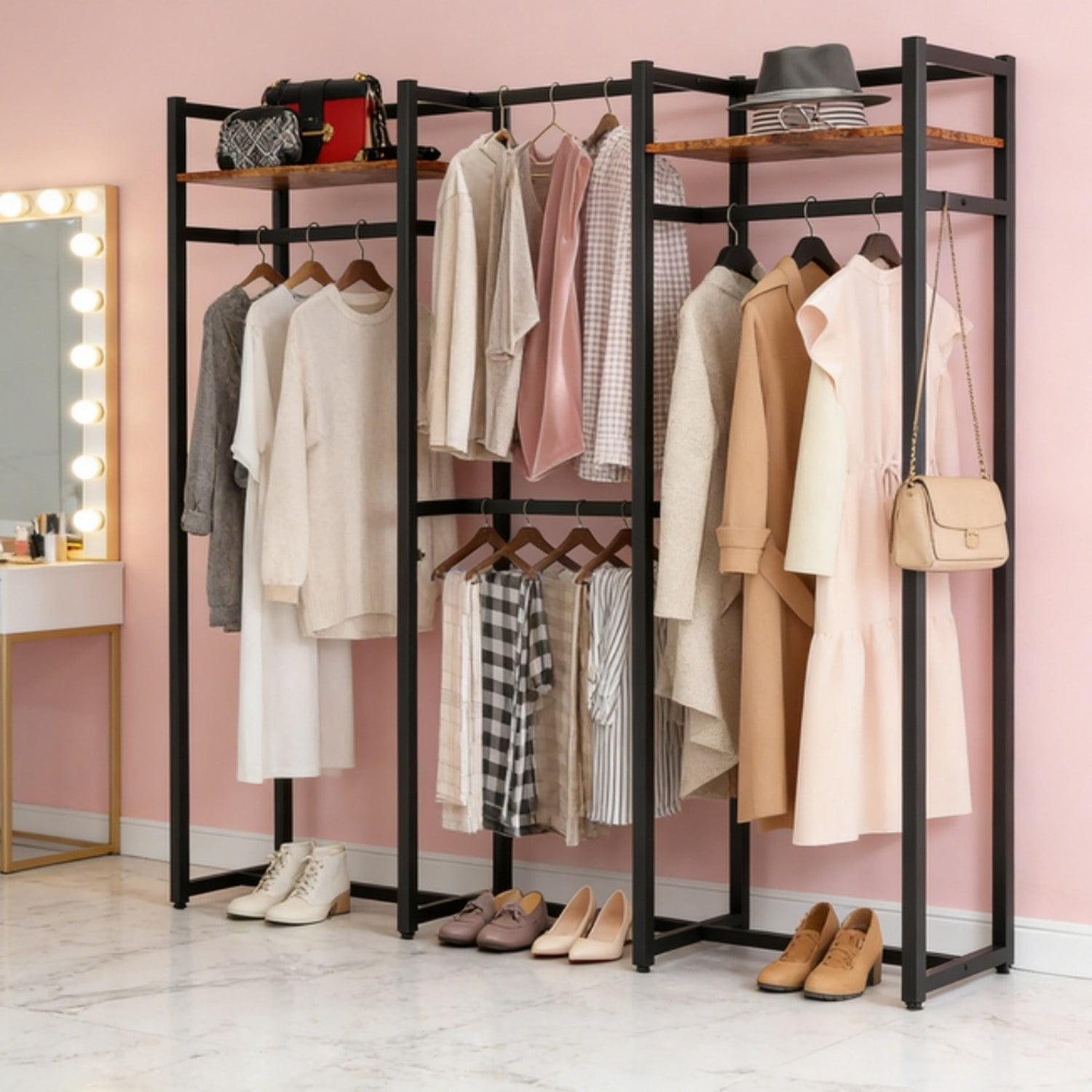 Portable Wardrobe Rack with Shelves, 74.8 in