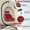 thumbnail image 2 of UHOMEPRO Hanging Egg Chair with Stand, Patio PE Wicker Swing Chair with Cushion and Headrest, Outdoor Hammock Egg Chair for Home Bedroom Patio Balcony, 350 lbs Capacity, Gray+Red, 2 of 5
