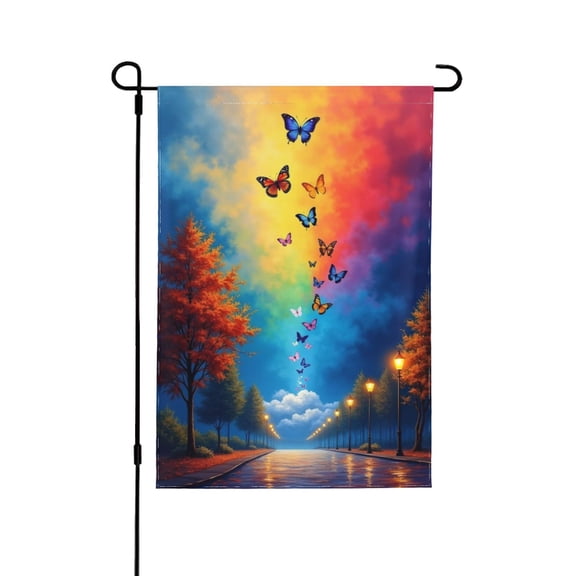 Butterfly Rainbow Sky Garden Flag 12x18 Inch Double Sided – Vibrant Spring Summer Outdoor Yard Decoration For Porch, Lawn & Patio