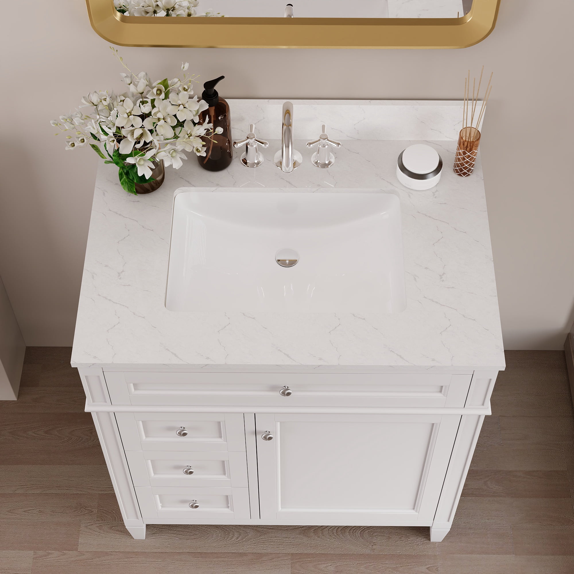 DeerValley Bathroom Vanity 30 Inch Bathroom Vanity with Sink and Backsplash, Pre-Assembled Modern Bath Cabinet with Storage, Soft Close Doors, White