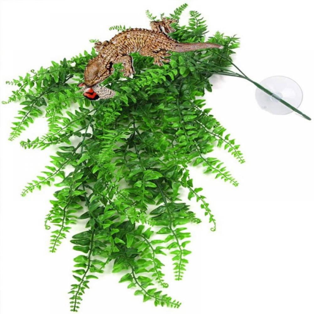 2 Pack Artificial Plastic Terrarium Plants Fake Vines Hanging Leaves with Suction Cup for Bearded Dragons Lizards Geckos Snake Pets Hermit Crab and Tank Habitat Decorations Yellow Reptile Plants 
