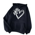 thumbnail image 3 of Women's Oversize Hoodies Comfy Long Sleeve Heart Graphic Print Pullover Sweatshirts Classic-Fitted Tops with Pocket(Black,S), 3 of 4