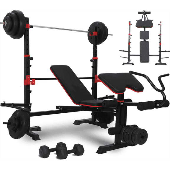 PUATUL 1500LBS 6 IN 1 Olympic Weight Bench Set with Leg Extension/Curl, Bench Press Set with Preacher Curl and Squat Rack for Home Gym Workout